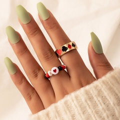 Neue Herz Mixed Color Bead Mode Tropfen Öl Twin Legierung Ringgestapelt tragen Ring