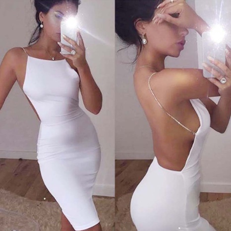 2022 New Sexy Drill Chain Backless Women's Dress's discount tags