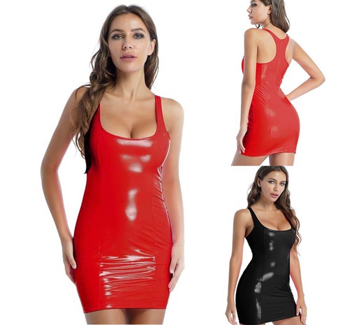 Vestido negro rojo brillante de cintura Media Ajustado con correa Sexy nuevo de primavera 2022's discount tags