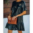 2022 Spring Ruffled Loose Slimming Leather Short Sleeve Dresspicture9