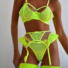 2022 Fashion Sexy Lingerie Summer New Classic Lace Stitching Fluorescent Color Three-Piece Suit