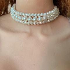 Adorno de Collar corto multicapa de perlas de estilo bohemio de moda