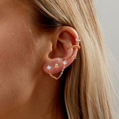 Creative Copper 18K Gold plated Inlaid Zircon Bee Flower earrings Six-Piece Set