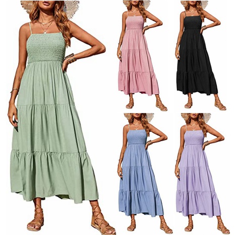 sling backless slim long Tube Top Multi-Layer Large Swing solid color Dress's discount tags