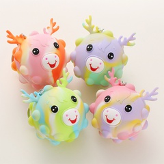 Cute Silicone Deer Ball Keychain Squeeze Decompression Animal Bubble Ball Toy 3D Grip Stress Relief Ball