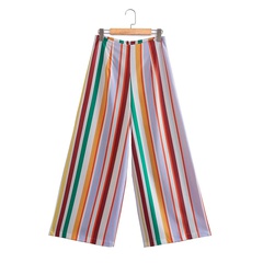 Printed Contrast Color Zipper High Waist Slim Wide Leg Pants