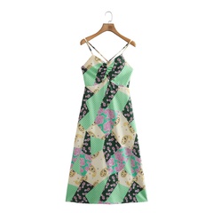 Geometric Printed Halter Contrasting-Color A-line slip dress