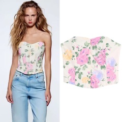 Slim Fit Flower Print backless crop Chest Wrap