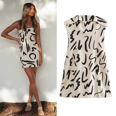 sleeveless Slit Slim tube Top Graffiti Printing Dress