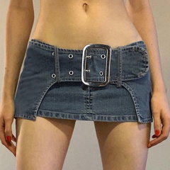casual low-waist slim super short Denim Skirt with Belt