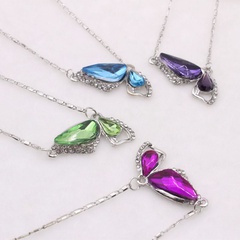 fashion color Crystal Butterfly pendant earrings Necklace set