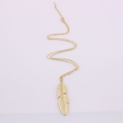 Fashion Long Metal Leaf Feather Clavicle Chain Necklace 