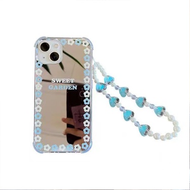 iPhone 13 Mirror Blue Flower Bracelet Mobile Phone Shell Female Soft—4