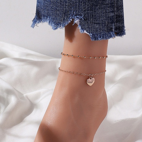Fashion Creative Heart Shaped Beaded Copper Anklets Sets's discount tags