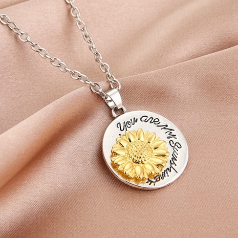 Fashion Sunflower Letter Round Pendant Compass Alloy Necklace's discount tags