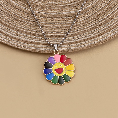 Fashion Colorful Pendant Alloy Epoxy SUNFLOWER Smiley Necklace's discount tags