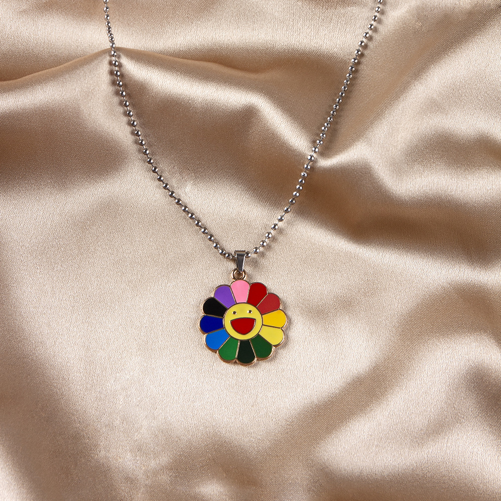 Fashion Colorful Pendant Alloy Epoxy SUNFLOWER Smiley Necklacepicture2