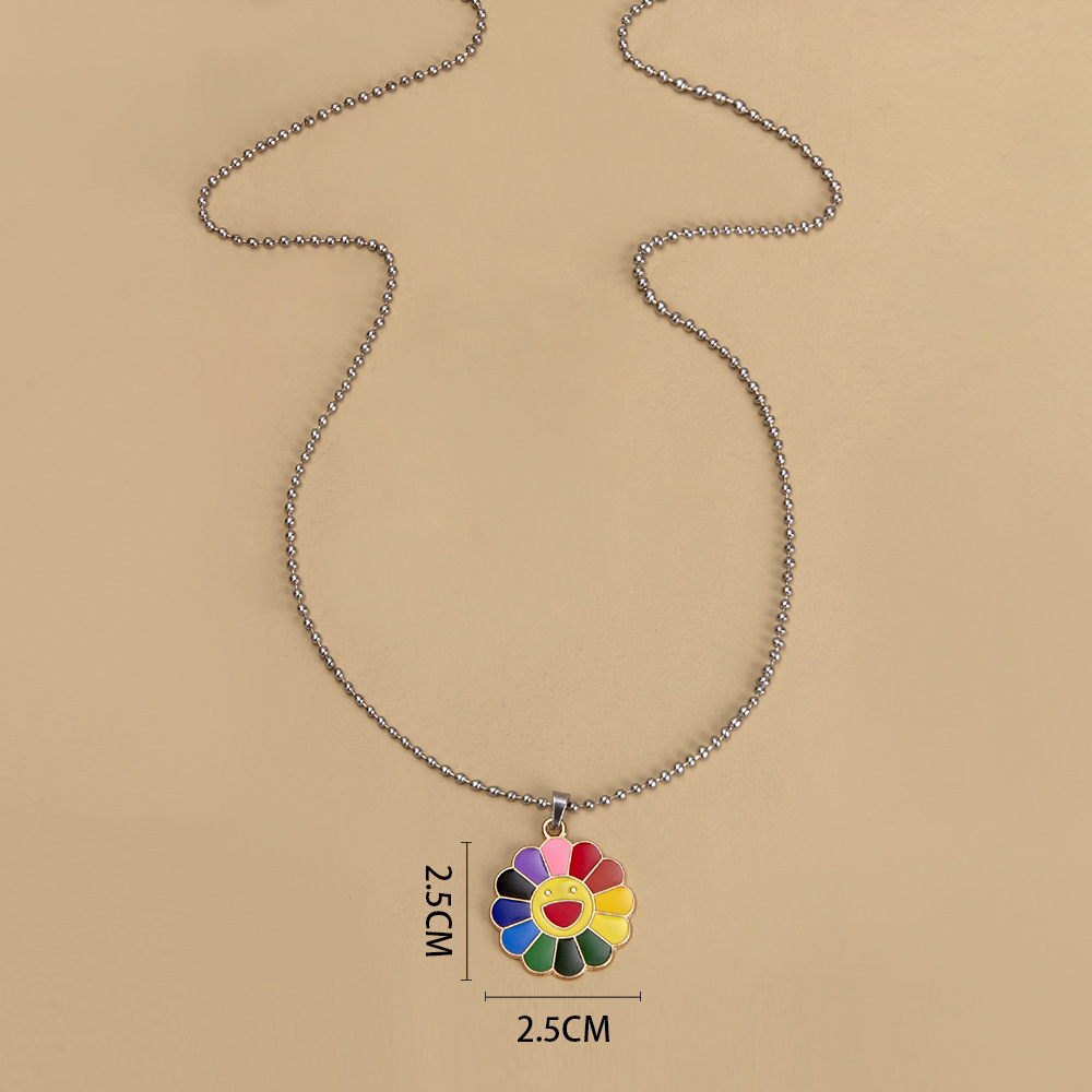 Fashion Colorful Pendant Alloy Epoxy SUNFLOWER Smiley Necklacepicture4