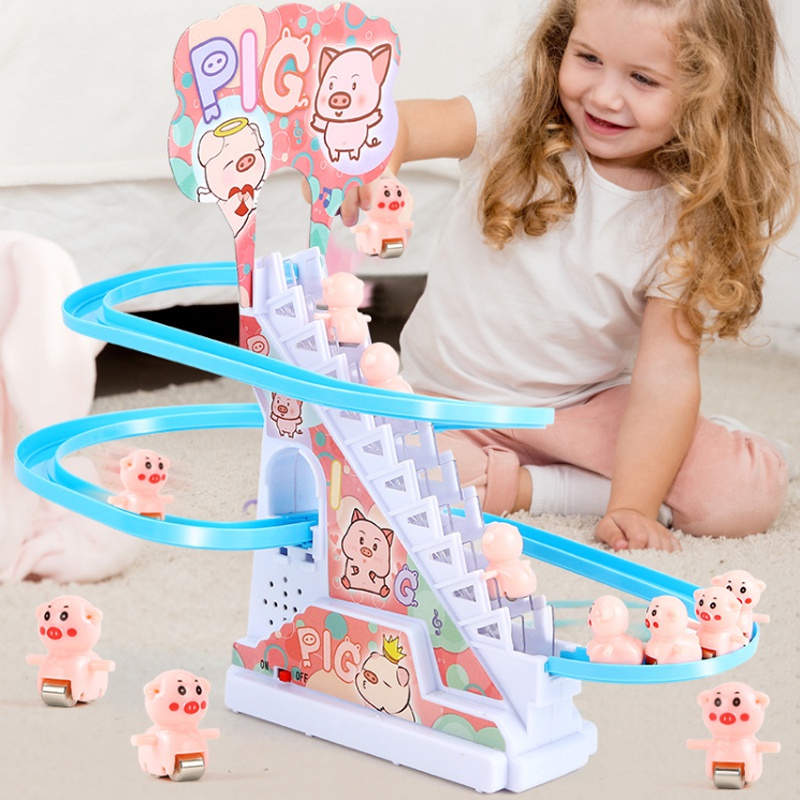Piggy Climbing Stairs Light Music Track Electric Toy