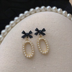 Retro Black Bow Pear Stud Earrings wholesale