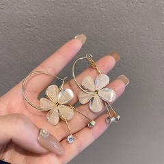 Women's Fashion Elegant Crystal Flower Tassel Metal Earrings