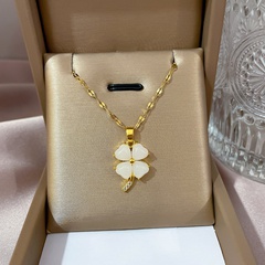 Fashion Simple Opal Four-Leaf Titanium Steel Clavicle Chain Necklace Female