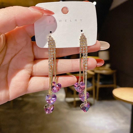 Long Crystal Zircon decor fashion metal Pin Earrings's discount tags