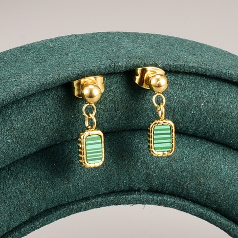 New Fashion Simple Green Piece Rectangular Ball Titanium Steel Stud Earrings's discount tags
