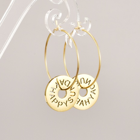 Fashion Simple Circle Hollow Lettering Gold Big Ear Ring  Titanium Steel Earrings's discount tags