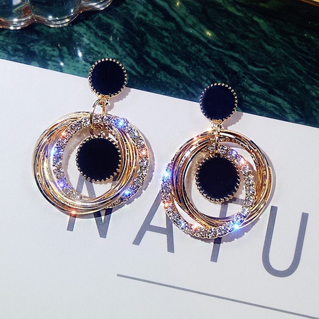 Fashion Ornament Rhinestone Black Round Shaped Alloy Earring 's discount tags
