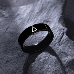 Fashion Simple Black Stainless Steel Men's Triangle Icon Ring