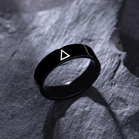 Fashion Simple Black Stainless Steel Men's Triangle Icon Ring's discount tags