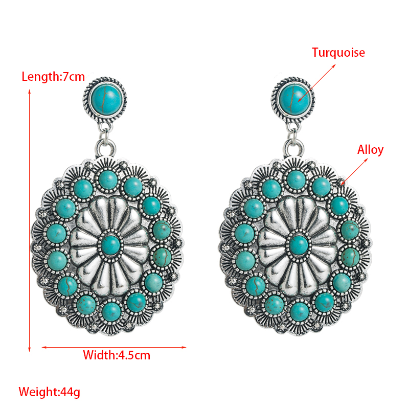 WomenS Vintage Style Geometric Alloy Earrings Inlaid Turquoise Alloy Turquoise Drop Earringspicture1