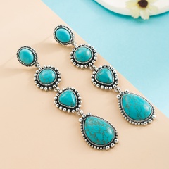 ethnic style long Alloy inlaid water drop shape Turquoise pendant Earrings