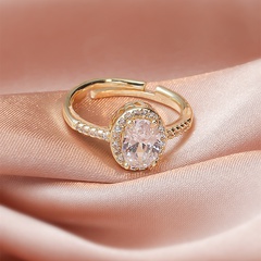 Fashionable Simple Egg-Shaped Oval Large Zircon Copper Ring Female 