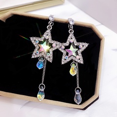 Fashion Simple Shining Rhinestone Crystal Water Drop Tassel Star Stud Earrings
