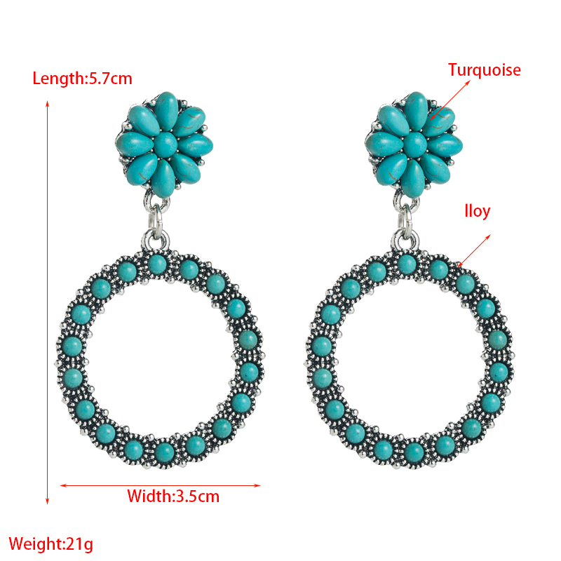 WomenS Vintage Style Fashion Geometric Alloy Earrings Inlaid Turquoise Alloy Turquoise Hoop Earringspicture1