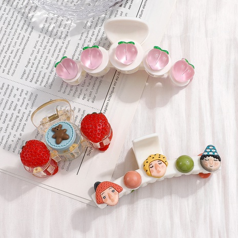 Fashion Cute Strawberry Bear Peach Crystal Cartoon Hairpin Headdress's discount tags