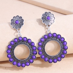 Fashion Vintage Inlaid Turquoise Alloy Simple Circle Earrings