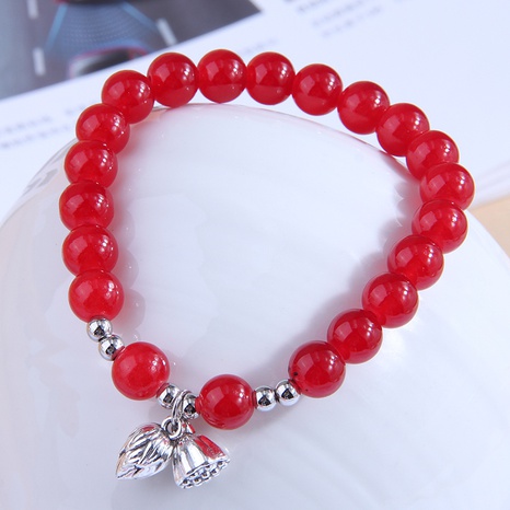 Fashionable Sweet Alloy Lotus Red Ball Pendant Glass Bracelet's discount tags