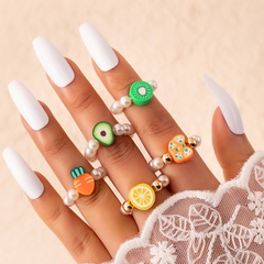 Mode Retro Nachahmung Perle Blume Obst Perlen Candy Farbe Index Finger Ring