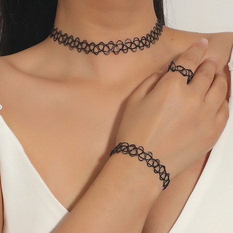 Sexy Hollow Lace Adjustable Stretch Necklace Ring Bracelet Set's discount tags