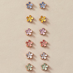 Women's Simple Creative Candy-Color Small Flower Combination Alloy Earrings Set