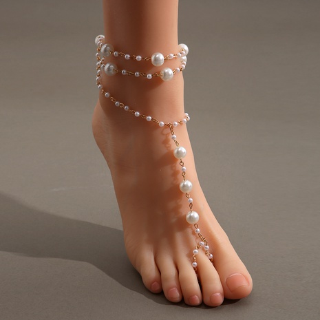 Retro Elegant Creative Bohemian White Pearl Beads Alloy Beach Anklet's discount tags