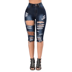 Fashion New Elastic Ripped Jeans High Waist Trousers Fivepoint Pants