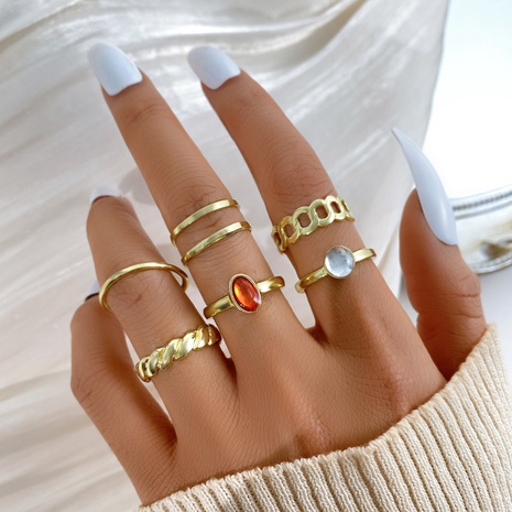 Women's Simple Creative Zircon Inlaid Open Adjustable Alloy Ring 6-Piece Set's discount tags