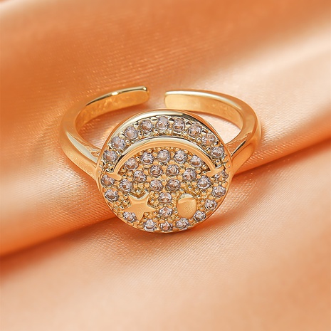 Mode Retro Kupfer Gold-Überzogene Intarsien Zirkon Smiley Gesicht Einstellbare Ring's discount tags