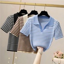 Fashion Summer Polo Collar Short Sleeve Casual  Striped Silk Sweater Womens Toppicture11