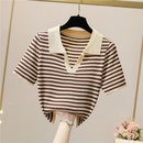 Fashion Summer Polo Collar Short Sleeve Casual  Striped Silk Sweater Womens Toppicture8