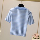 Fashion Summer Polo Collar Short Sleeve Casual  Striped Silk Sweater Womens Toppicture10